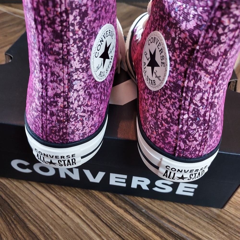 Converse All Star Pink High-Top Sneakers. Painted fleck-glitter canvas.  NWB - Picture 5 of 11
